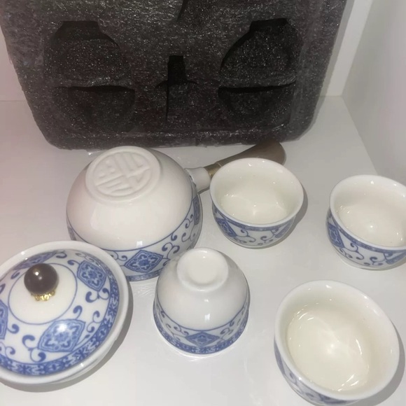 Vintage Japanese 6 Piece  Tea Set With Wooden Handle - Picture 6 of 7